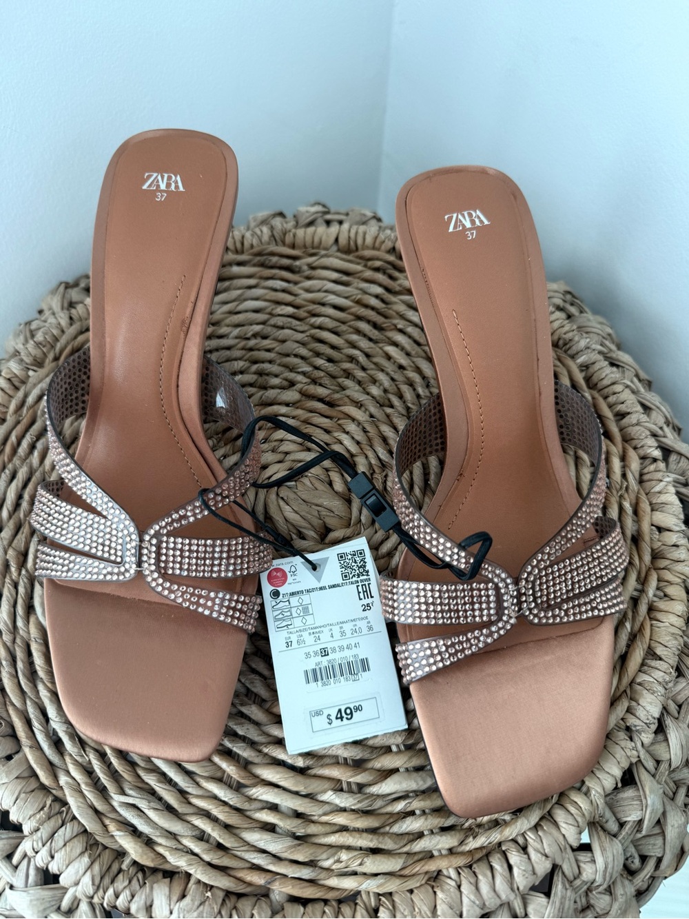 Zara Rose Gold Rhinestone Slide Heels